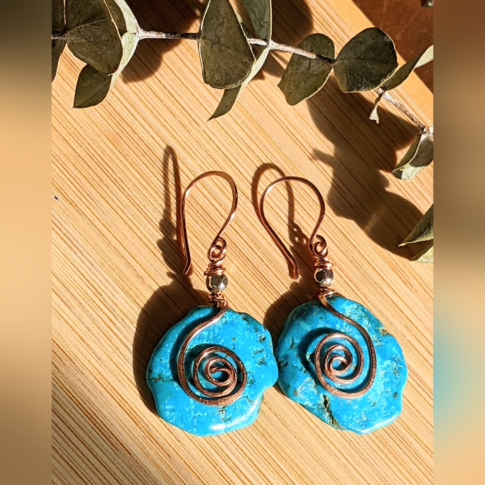 Turquoise Large Disk Tribal Statement Earrings - Picture 14 of 16